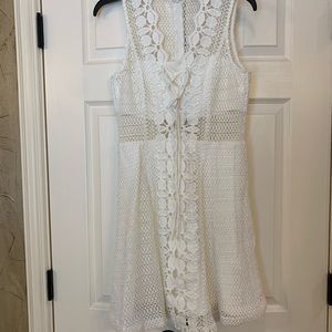 Aqua white lace dress with lace-up bodice